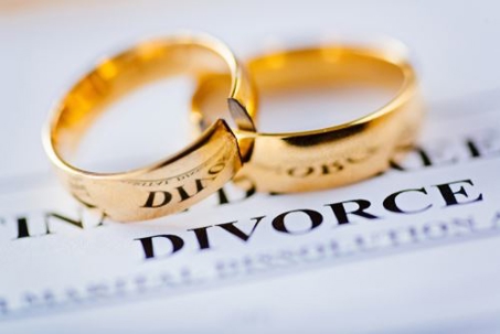divorce decree with wedding rings